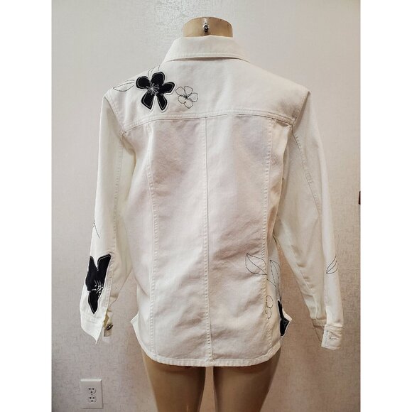 COLDWATER CREEK WHITE WOMEN'S  DENIM JACKET/BLAZER FLORAL DESIGN  SIZE M #219 - Picture 6 of 9